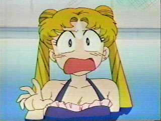 Serena Tsukino in a pool with a shocked face