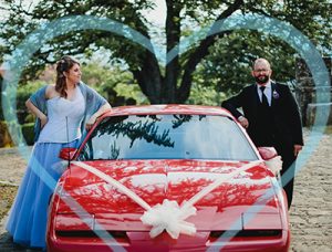 Valentine Day 2022 - Red Sports car and two spouses